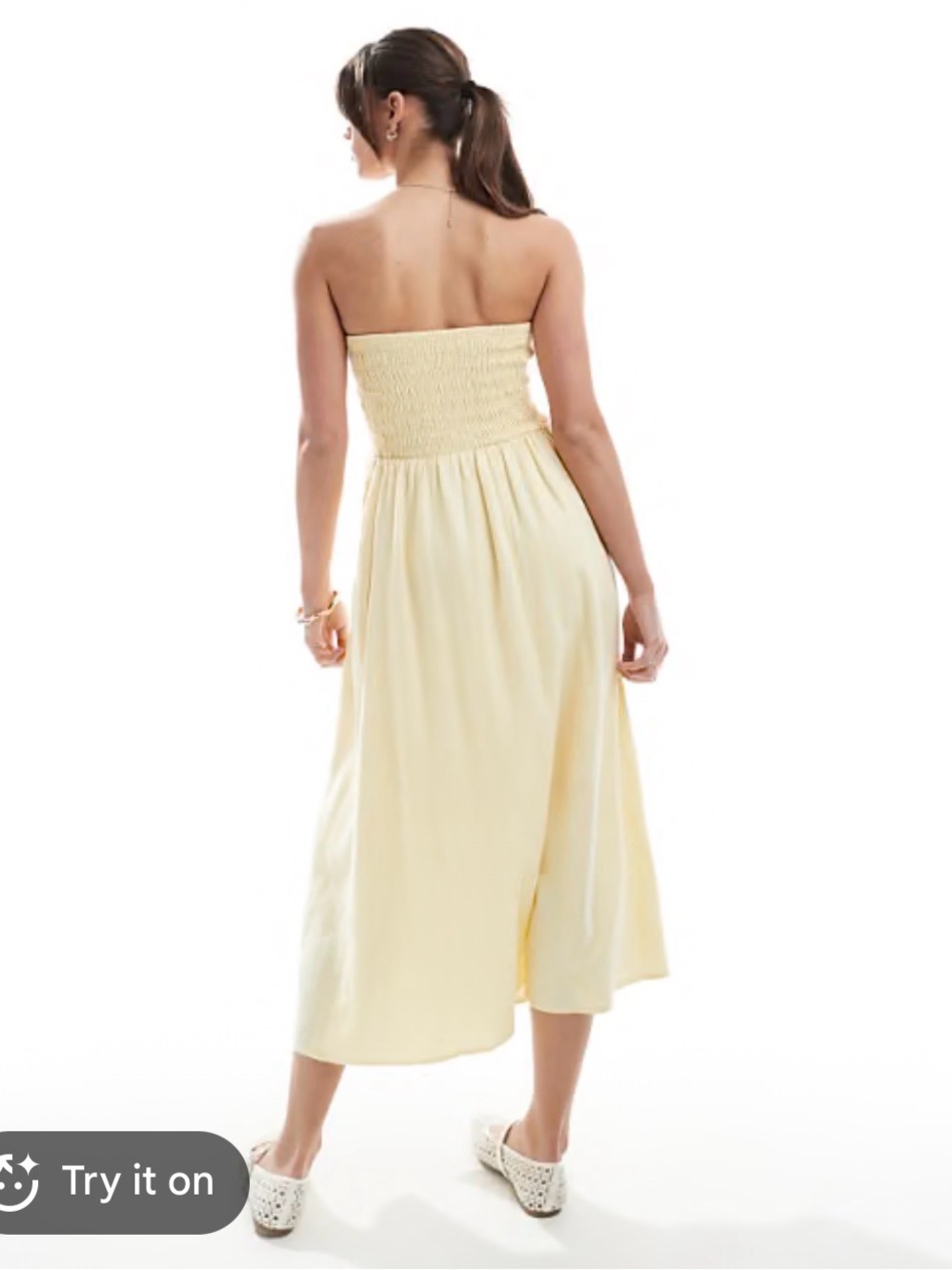 Hollister Strapless Smocked Midi Dress in Light Yellow